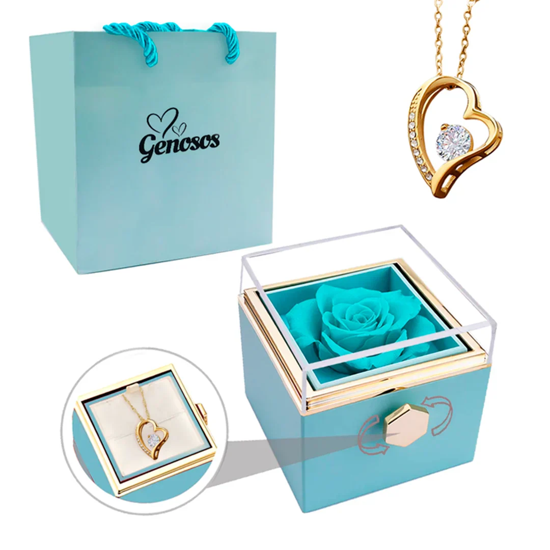 Porta-Joyas con Rosa que Dura 5 Años + Collar Sofisticado | El Regalo Inolvidable para Momentos Especiales