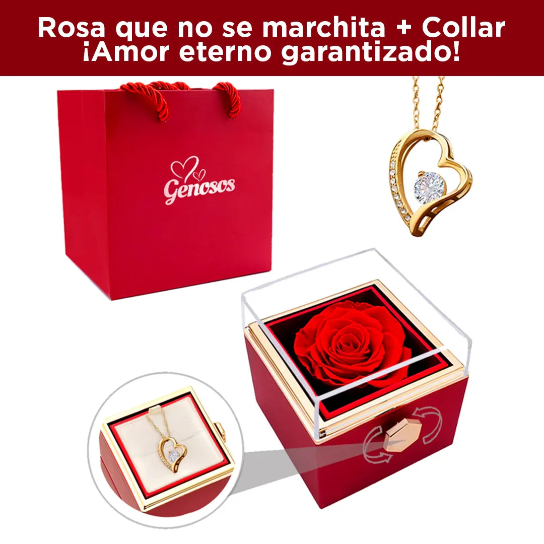 Porta-Joyas con Rosa que Dura 5 Años + Collar Sofisticado | El Regalo Inolvidable para Momentos Especiales