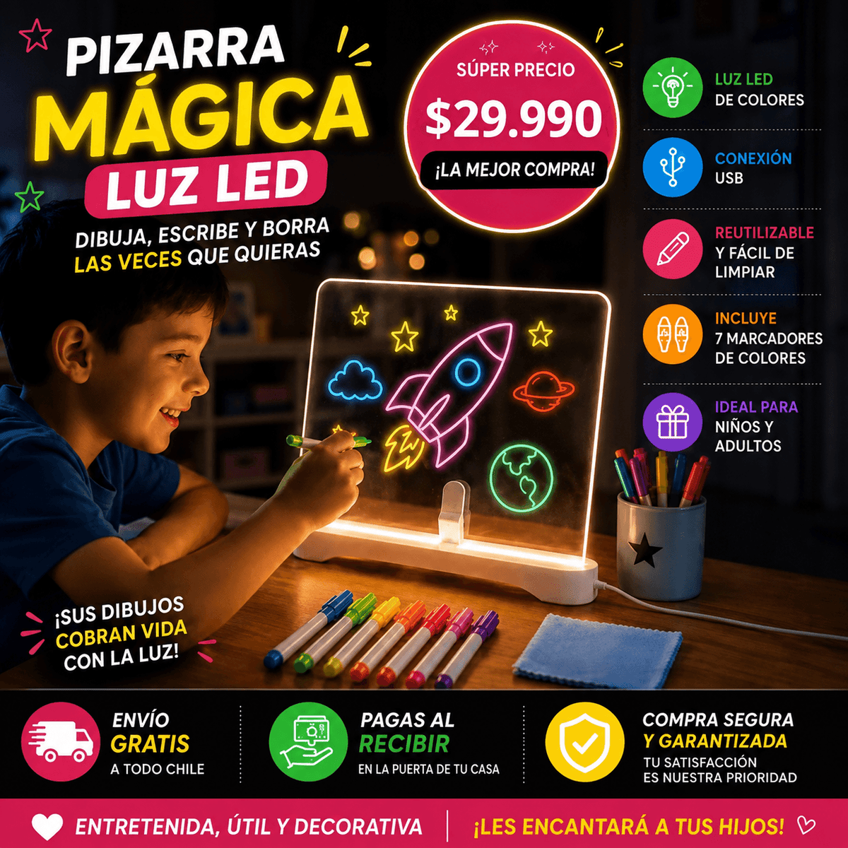 Pizarra Led 20x30 GlowSketch - Horas de diversión sin pantallas . Oferta 2 X 1